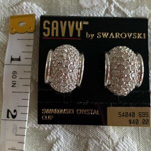 SWAROVSKI Vintage Clip On Earrings Silver Tone Rhinestones